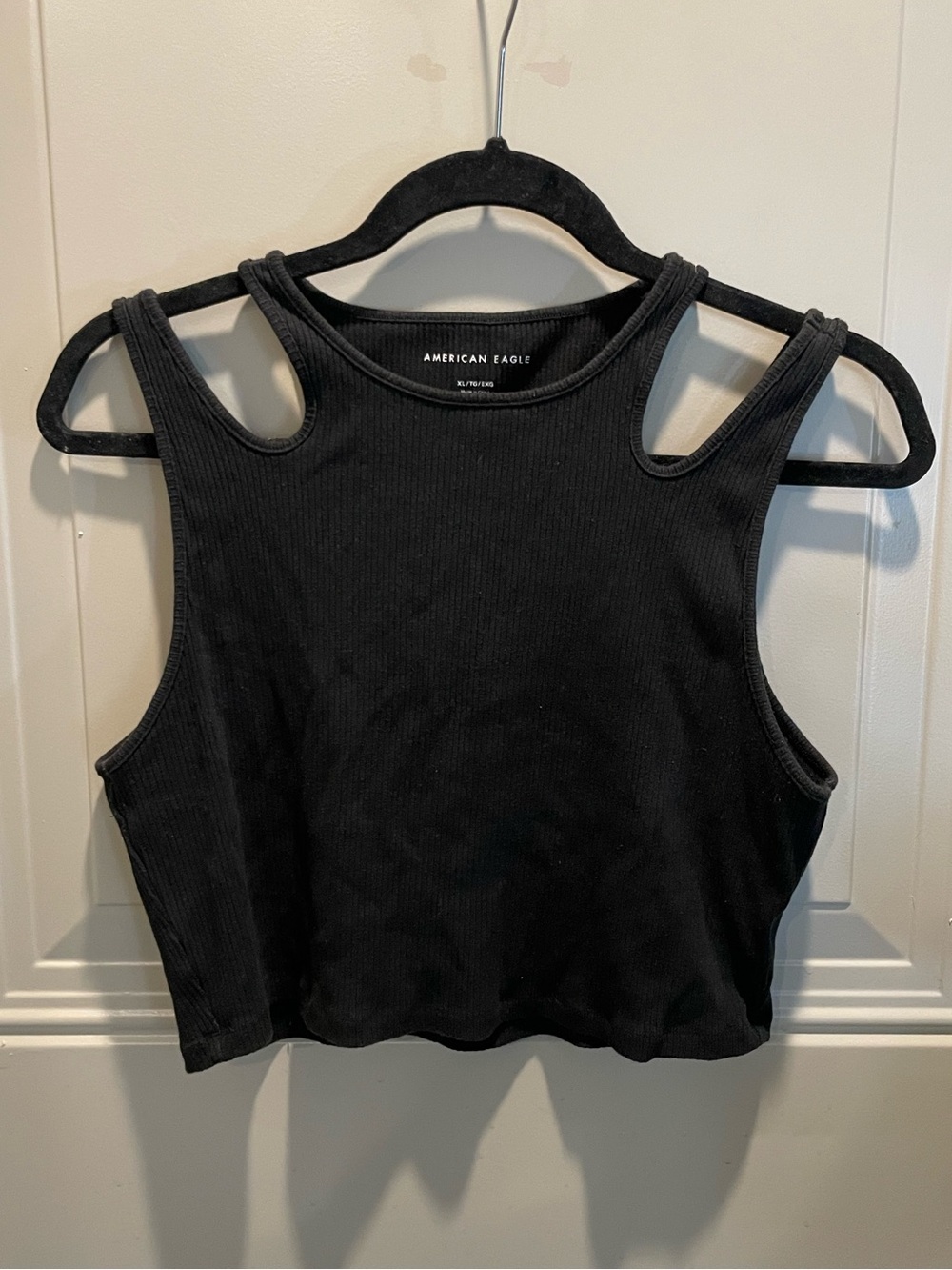 American Eagle Outfitters Black Ribbed Double-Strap Crop Tank Top